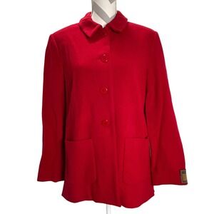 Louben Red Wool Cashmere‎ Blend Button Front Blazer Jacket Pea Coat Size 12